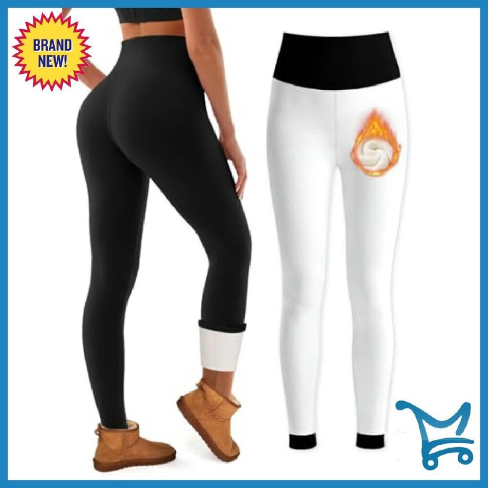 Fleece Lined Leggings High Waist Tummy Control Thermal Pockets Yoga Hiking - Picture 2 of 8